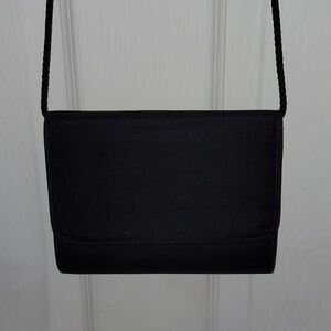 NWOT Preston & York Black Satin Evening Clutch Bag, Long Cord Strap, Mirror